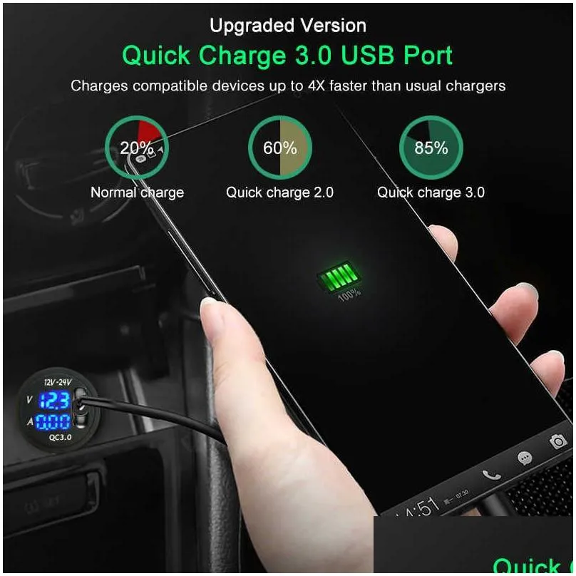 universal 5v 3a qc 3.0 usb  socket power  blue led digital display for auto motorcycle auto parts car