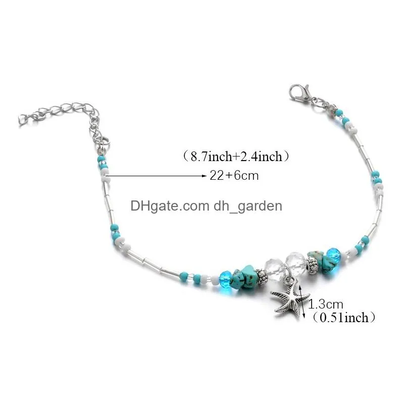 handmade bohemian starfish stone beads anklets for women crystal bead chain bracelet on leg beach foot chain jewelry gifts