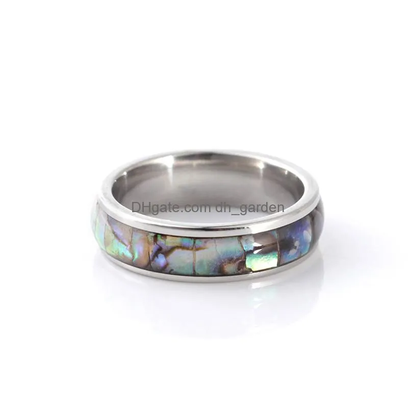 shellhard abalone shell stainless steel finger rings wedding bands for men women comfort fit size 612 lovers couples ring wholesale