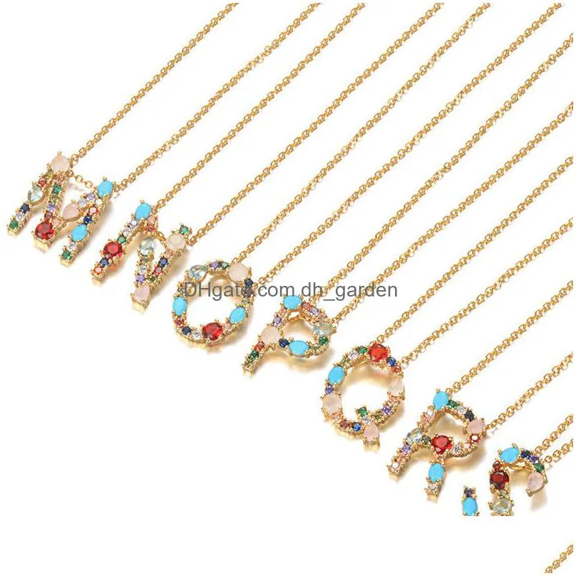 diy colorful zircon 26 letter pendants necklace gold chain initial necklaces personalized letter name for women young girl party