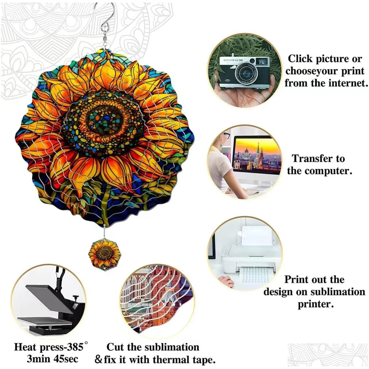 aluminum sublimation blank wind spinner for garden decoration 8inch 10inch double sided with hook/hanger