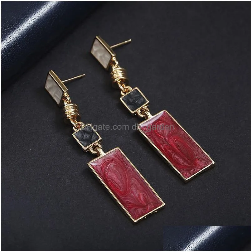 new trendy simple design geometric earrings for women girls red stone dangle earrings earrings korean style fashion jewelry