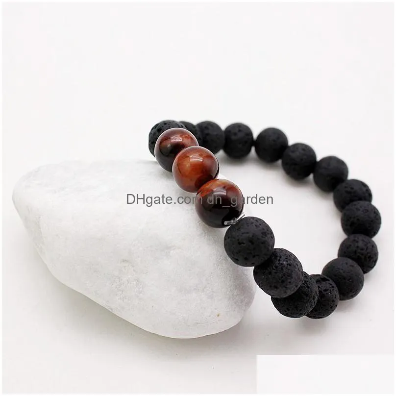 trendy 10mm black lava stone bracelets chakra healing balance yoga beads bracelet for women stretch tiger eye stone charms jewelry