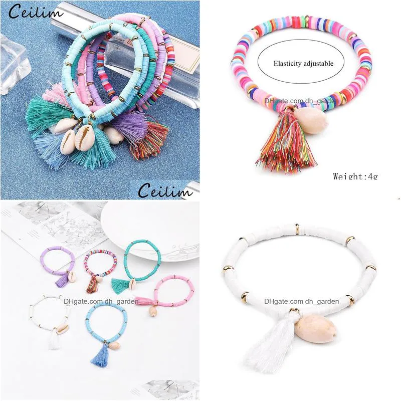 bohemian shell charm bracelet uni handmade multi color resin bead woven bracelet with tassel summer beach adjustable for women