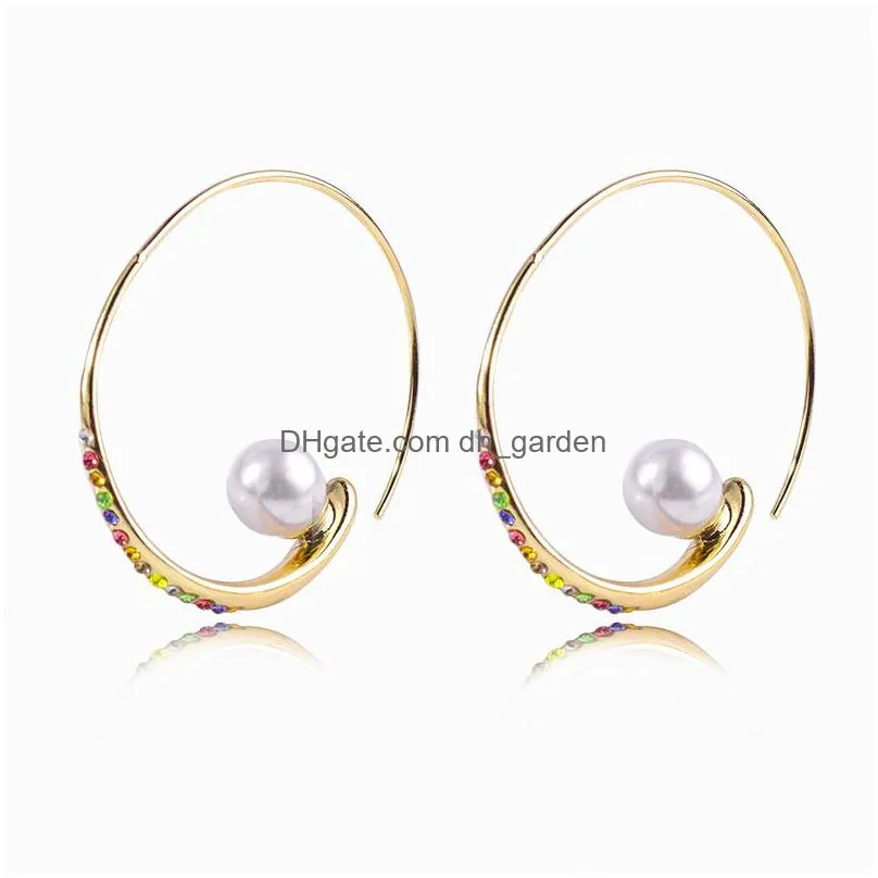 new crystal hoop earrings with pearl vintage colorful shining rhinestone geometric cshaped circle earring for lady women design