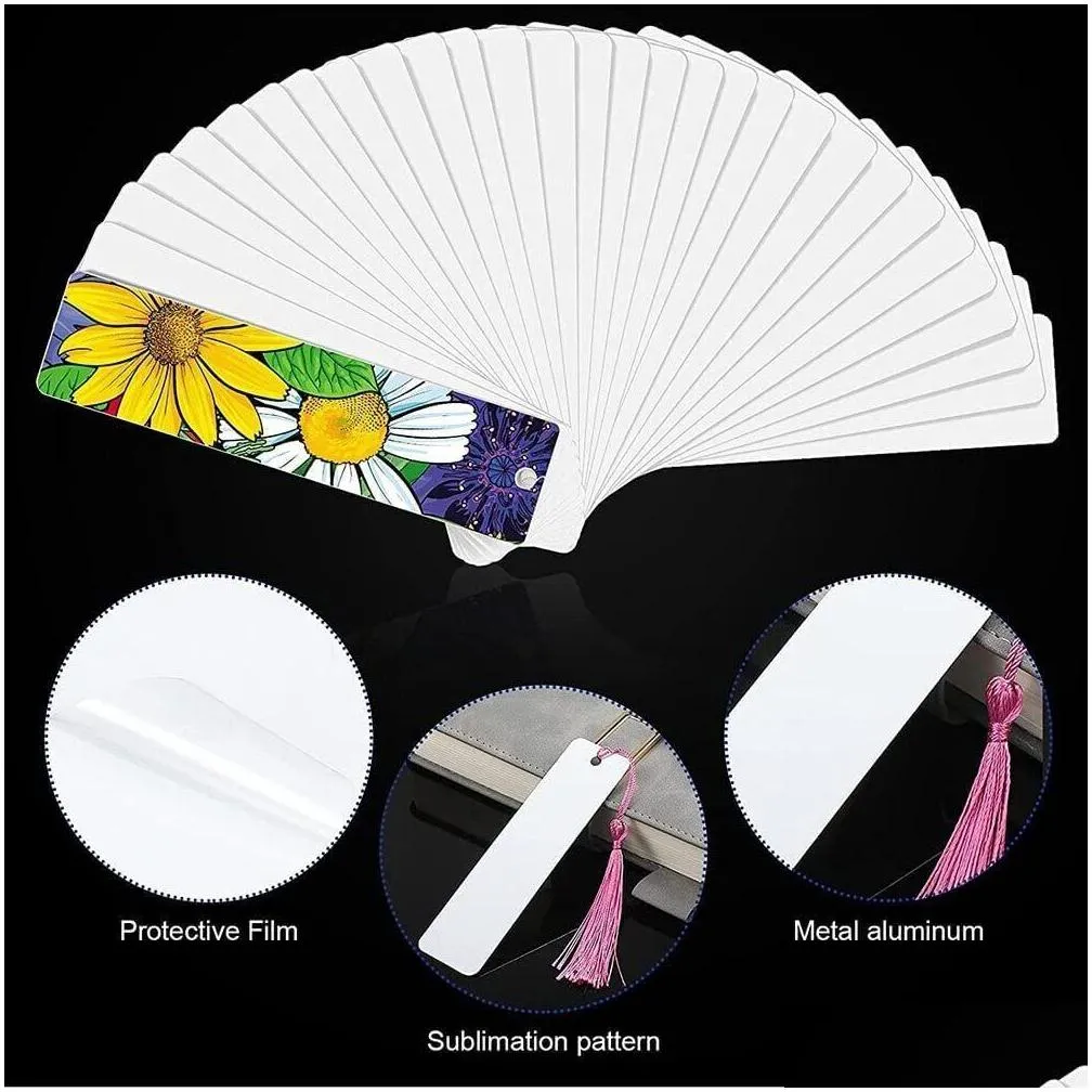 sublimation bookmark blanks double sides printable aluminum metal bookmarks bulk diy bookmarks with hole and tassels