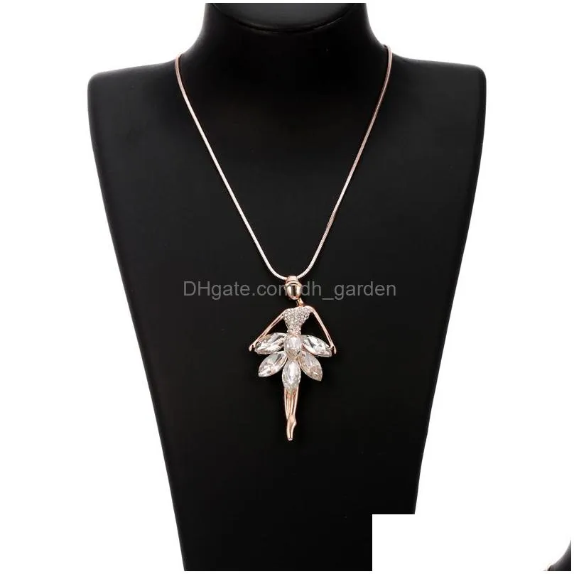 fashion ballet girls dancer pendant necklace crystal rhinestone charms ballerina necklace long chain statement jewelry christmas