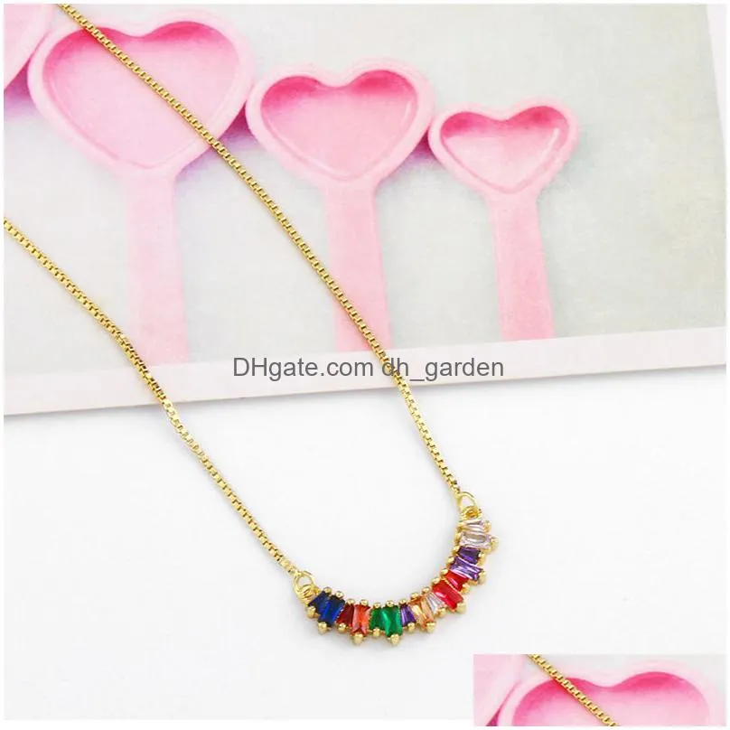 circle rainbow necklace zirconia stone for woman multicolored box chain necklace pendants high quality copper metal jewelry