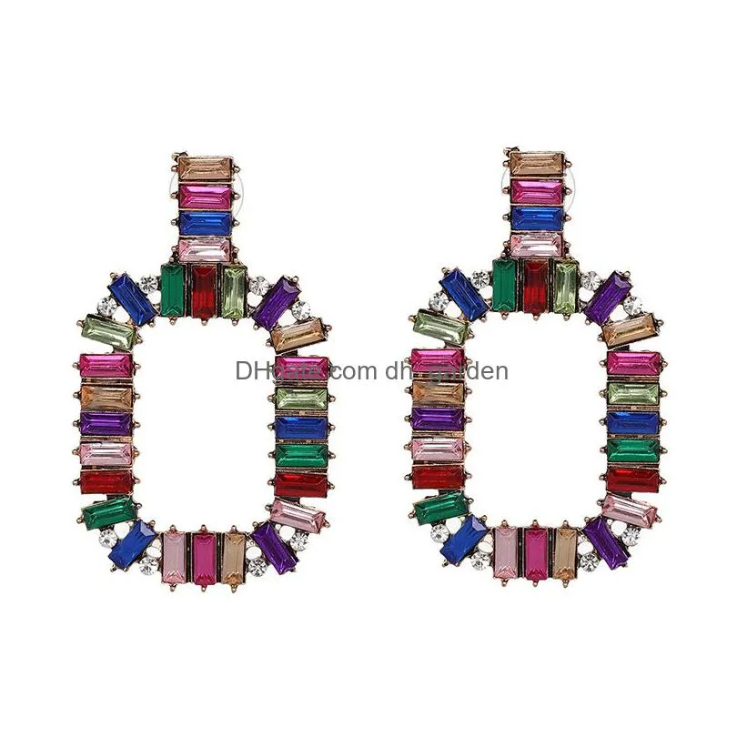 big square geometry earring vintage crystal stone long dangle rainbow earrings for women gold color square statement wedding party