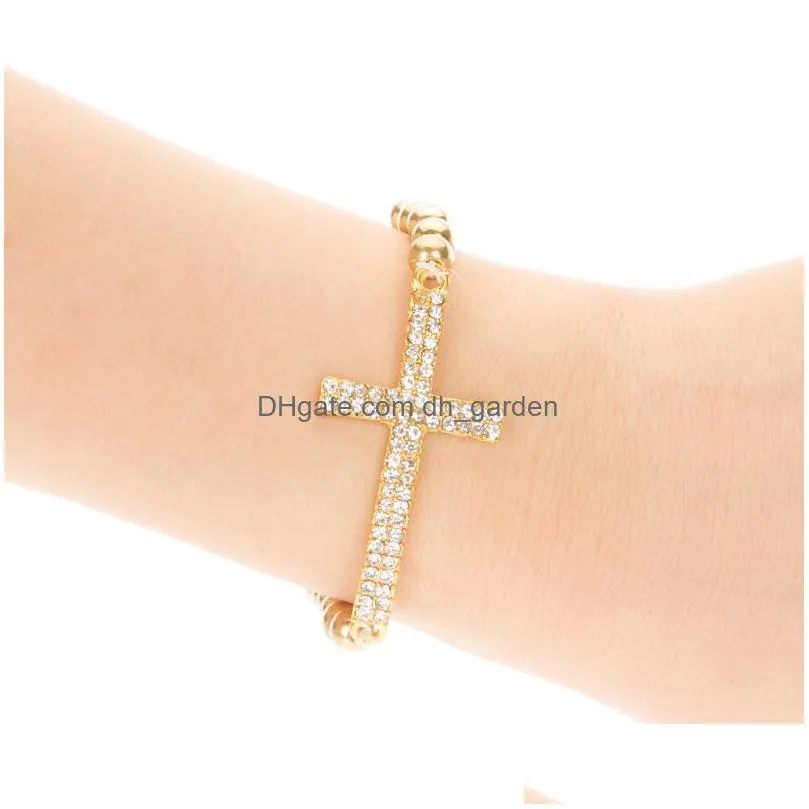 cheap jewelry gold silver 6mm beads cross bracelets for women cute  infinity charms adjustable barcelet wholesaler