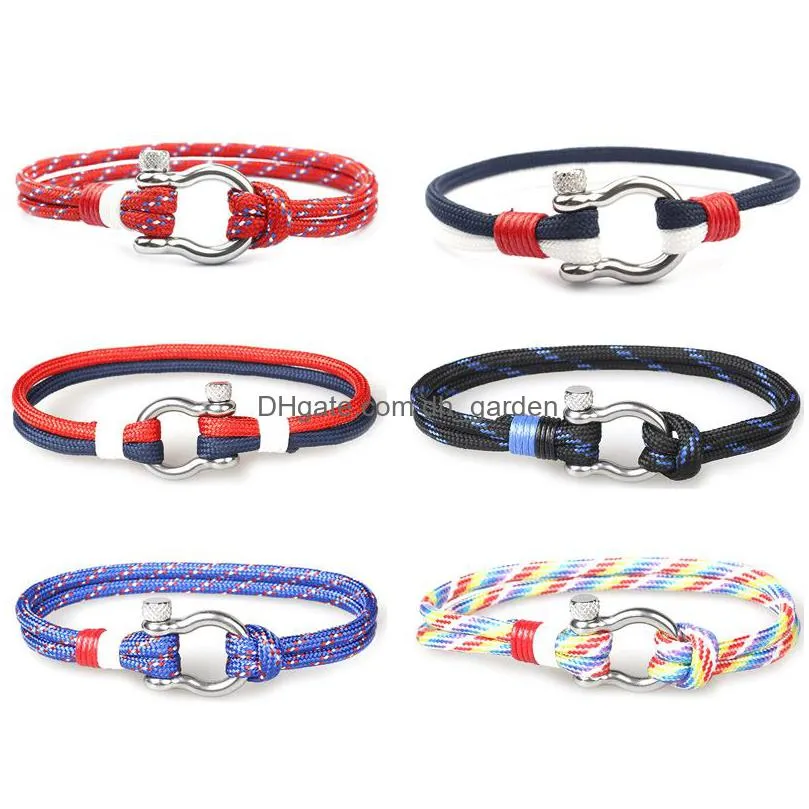 european buckles survival bracelet horseshoe charm navy style braided rope paracord bracelet for men women jewelry gifts