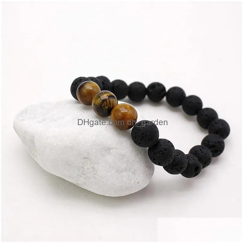 trendy 10mm black lava stone bracelets chakra healing balance yoga beads bracelet for women stretch tiger eye stone charms jewelry