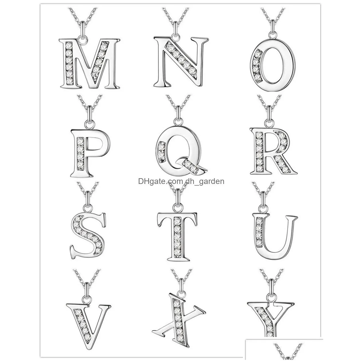 personalized initial crystal az letter pendant charms necklace 26 alphabet silver color chain necklaces women fashion high quality