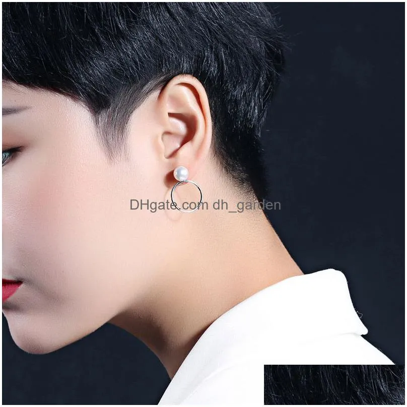 minimalist pearl big circle ear ring for women copper asymmetry earring female dainty pearl hoop earrings bijoux brincos jewelry