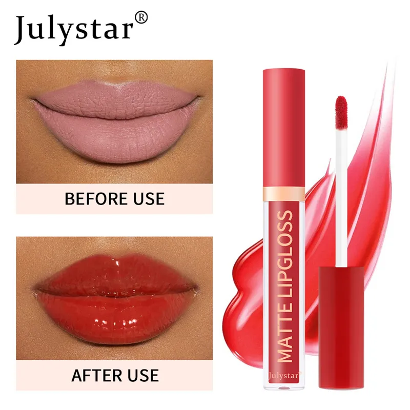 Julystar Sexy Matte Lip Gloss Waterproof Velvet Liquid Lipstick Long Lasting Non-stick Cup Lipgloss Makeup for Women Cosmetics