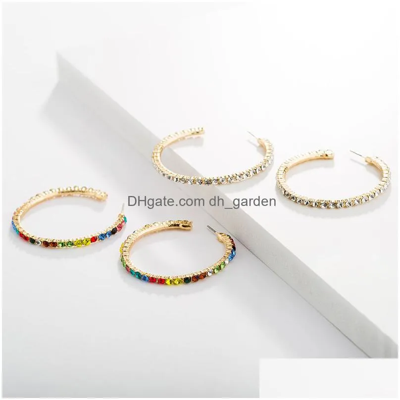 new crystal rhinestone bead hoop earrings gold big hoop circle earring fashion sweet korea design jewelry for women party accessories