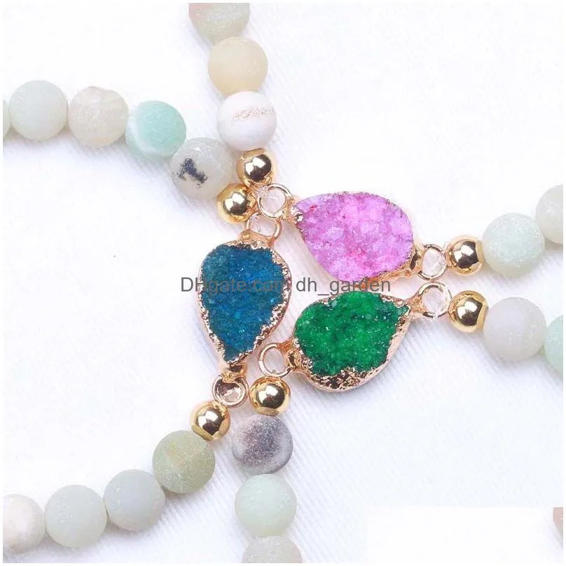 new arrival 8.5mm matte nature stone bead bracelets durzy waterdrop charm bracelet for women green blue pink fashion summer jewelry