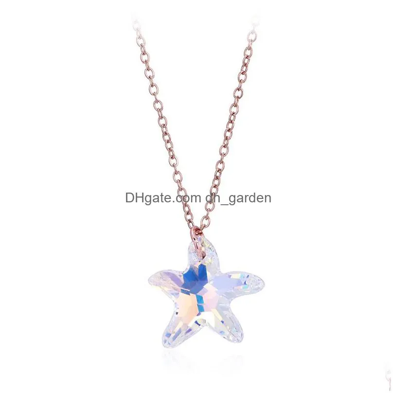 crystal glass starfish pendant necklace for women transparent austrian shining crystal star charm necklace jewlery gifts 2019