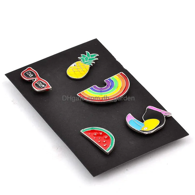 new cartoon diy collar brooch set rainbow watermelon pineapple crow eyesweyes enamel lapel pins badge for women fashion jewelry