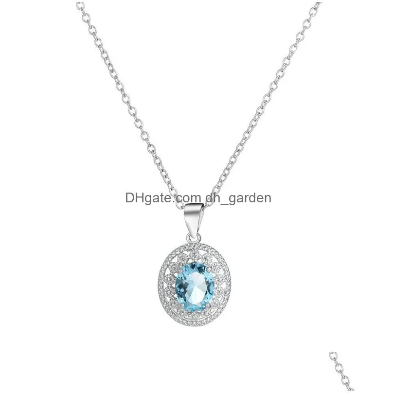  sterling silver blue crystal rhinestone pendant necklace simulated gemstone pendant necklace for women girls wholesale