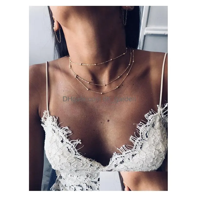 new trendy bohemian multi layer necklace female vintage gold 3 layer bead chain simple beach girl collar necklaces for women jewelry