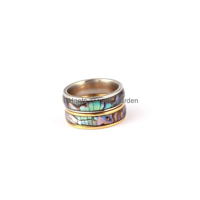 shellhard abalone shell stainless steel finger rings wedding bands for men women comfort fit size 612 lovers couples ring wholesale