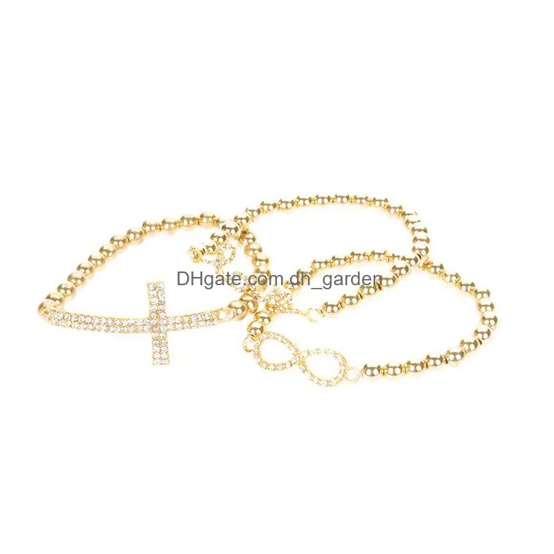 cheap jewelry gold silver 6mm beads cross bracelets for women cute  infinity charms adjustable barcelet wholesaler