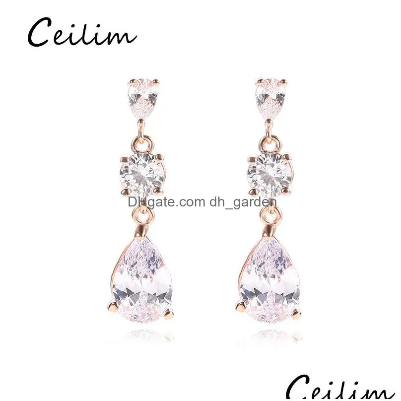 fashion designer clear cubic zirconia waterdrop dangle earrings for women bridal wedding earring dangle ear party jewelry gift