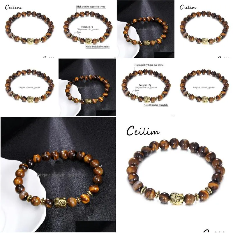 fashion prayer tiger eye beads bracelet ancient gold buddha charms beads religion yoga bracelet for men women natural stone jewelry