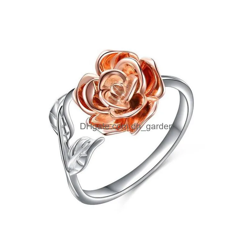 fashion korean rose gold color adjustable silver wrap flower rhinestone open sterling finger ring statement ring wholesale for women