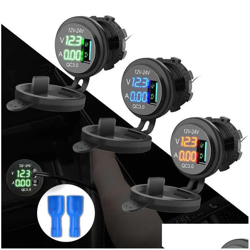 universal 5v 3a qc 3.0 usb  socket power  blue led digital display for auto motorcycle auto parts car