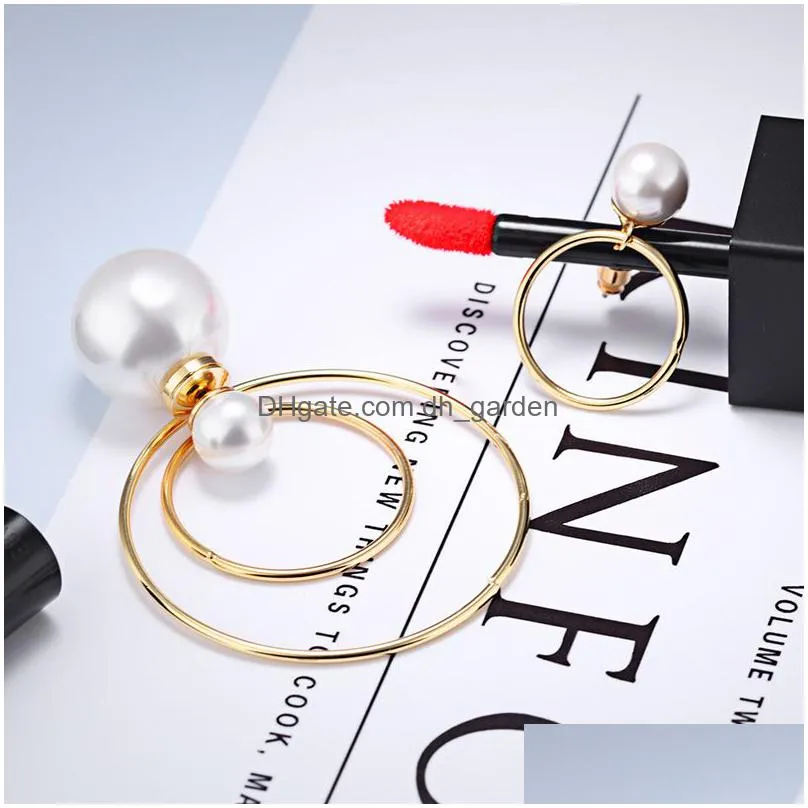 minimalist pearl big circle ear ring for women copper asymmetry earring female dainty pearl hoop earrings bijoux brincos jewelry
