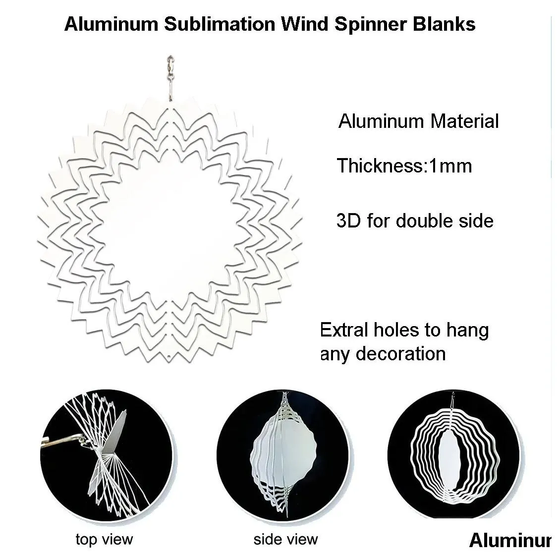10 inch aluminum 3d sublimation wind spinner blanks doublesided printable metal hanging decors for yard and garden art