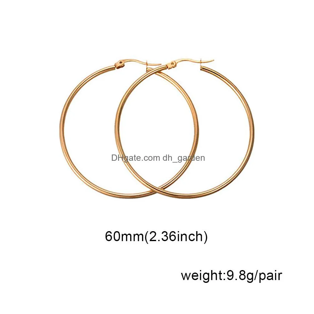 8 sizes big smooth circles hoop earrings for women statement stainless steel gold silver color round circle loop earring party gift hot