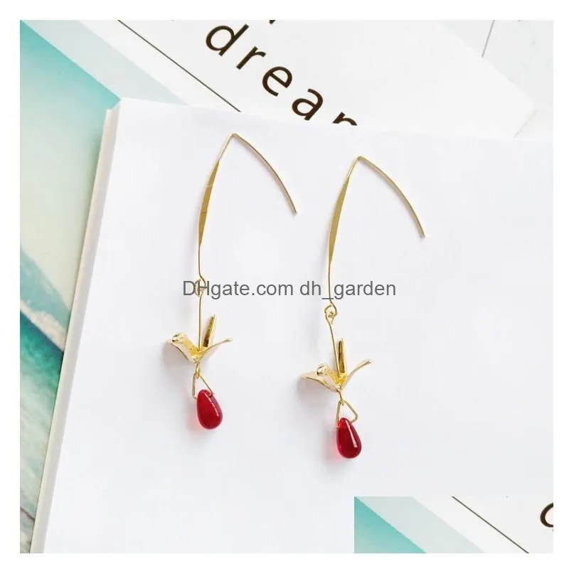 handmade crystal earrings little bird blue water drop long dangle earring with paper crane charm 2019 korean fashion wholesale