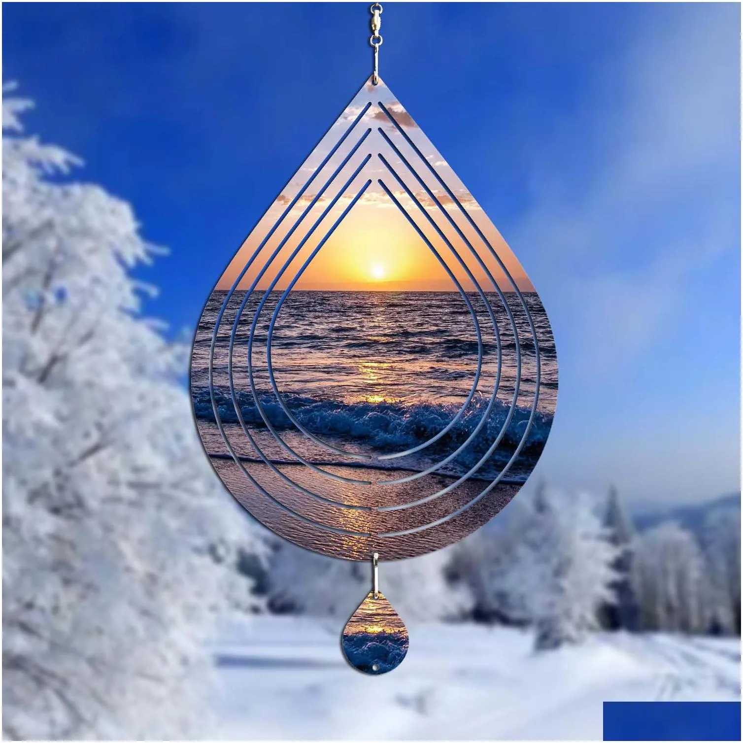 sublimation blank wind spinners alluminum large water fall shape spinning hanging patio yard decoration blanks for diy both sides