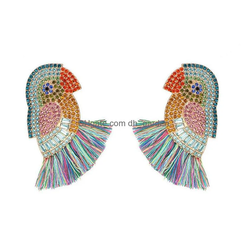 new bohemian luxury crystal drop earrings for wedding brand design bird fish crab tassel earrings for women party jewelry gifts 2019