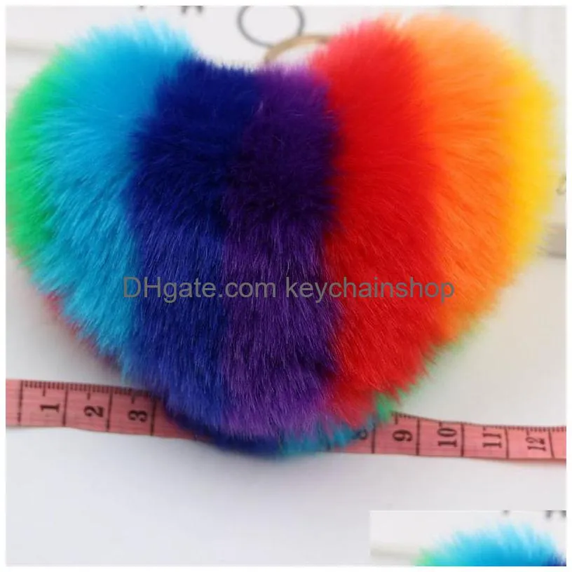 fashion plush keychain 10cm creative heart shaped hairball key ring bag pendant