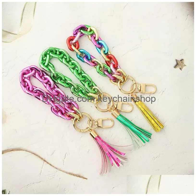 solid color bracelet keychain creative party plastic chain key chains european style car key ring decor novelty gift