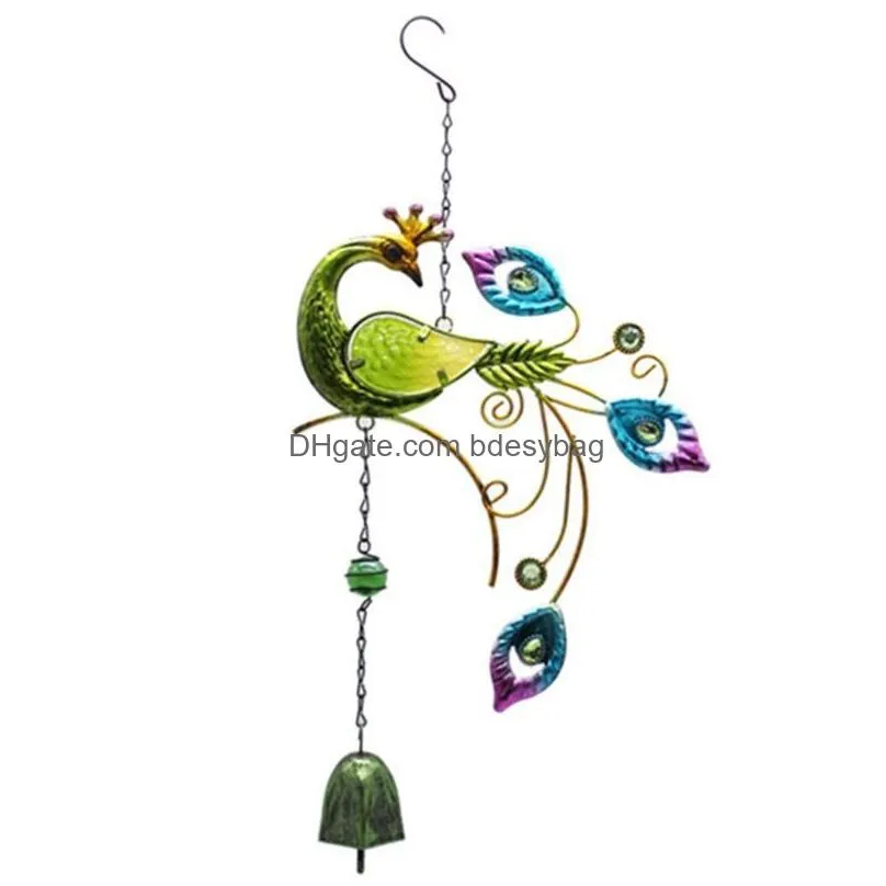 decorative objects figurines 2 pcs 3d rotating wind chimes peacock shape metal crafts painted ornaments creative bell pendants green