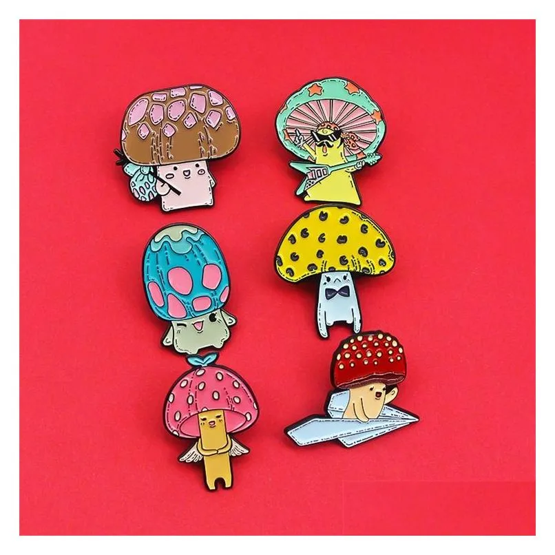 customized brooch mushroom custom enamel pin cute badge boy girls clothing jewelry guitar dance bulk charms hard enamel brooches 1102