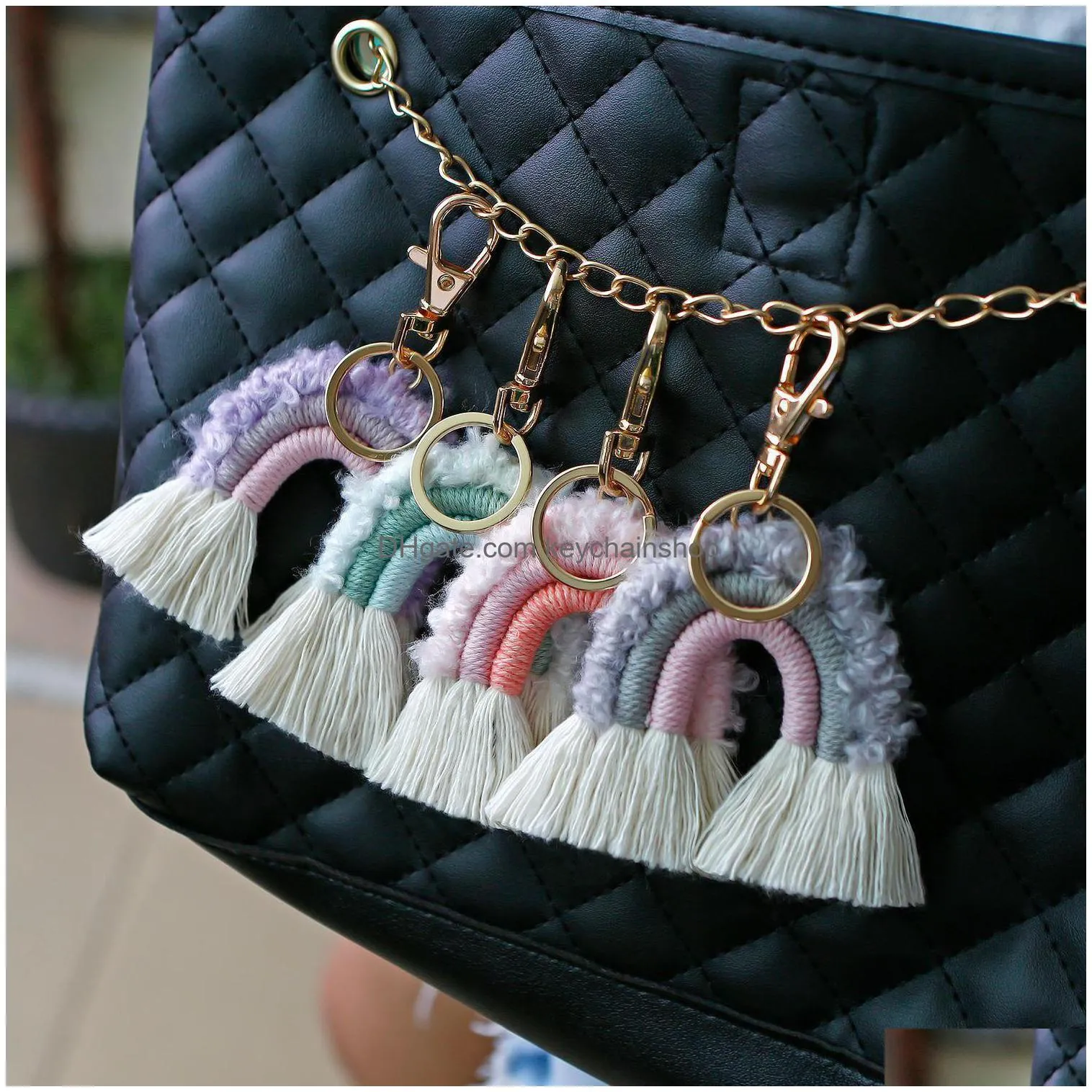 tassel key chain simple woven keychain party backpack shape decor creative solid color pendant