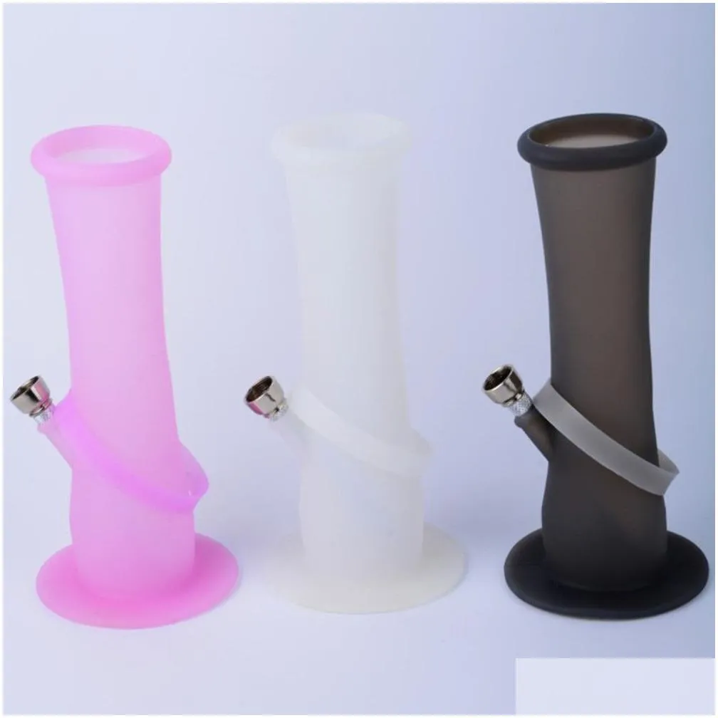 colored 9 inches silicone hookah bongs with metal downstem silicone water pipe by individual box smoking accessories for tobacco wax