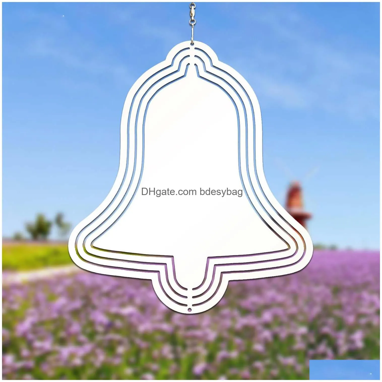 wind spinners outdoor metal large size blank sublimation bell shape for christmas decoration hanging ornaments