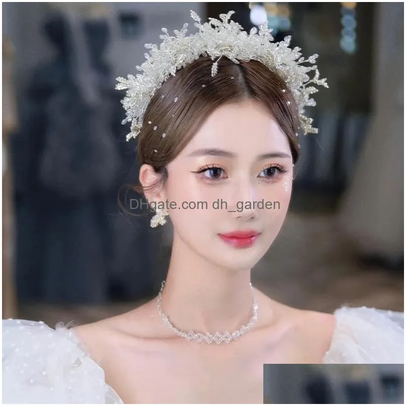 wedding hair jewelry baroque women white crystal handmade beaded bridal crown wedding hair accessories handmade accessories 230215