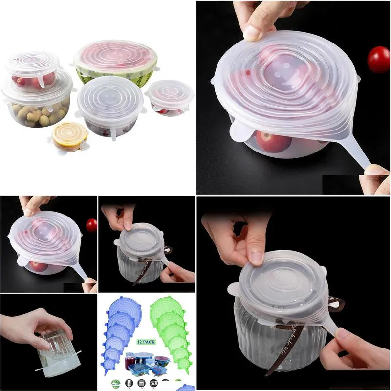 kitchen storage organization silicone streth lids dustproof sealed round transparent freshkeeping cover food tools