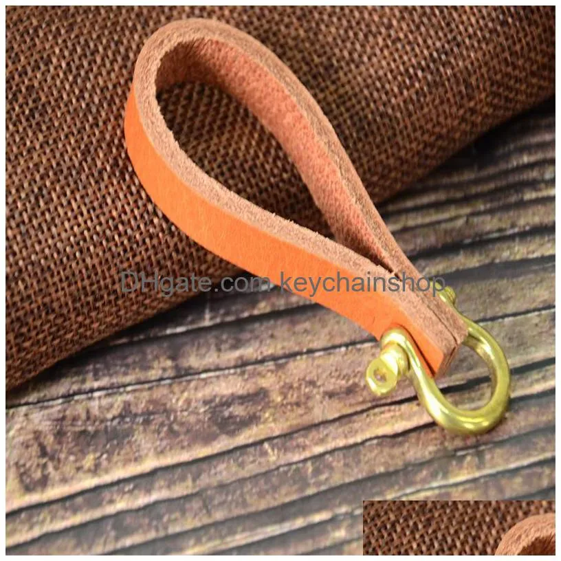 vintage brown leather keychain solid color brass key chain party fashion tortoise crack decorative hook
