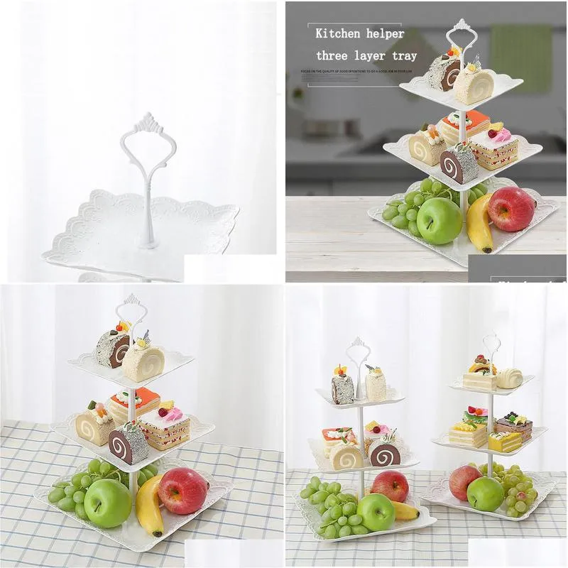 kitchen storage organization white tray plastic bandeja cake stand dessert candy pan tea party serving platter fruit nut in part