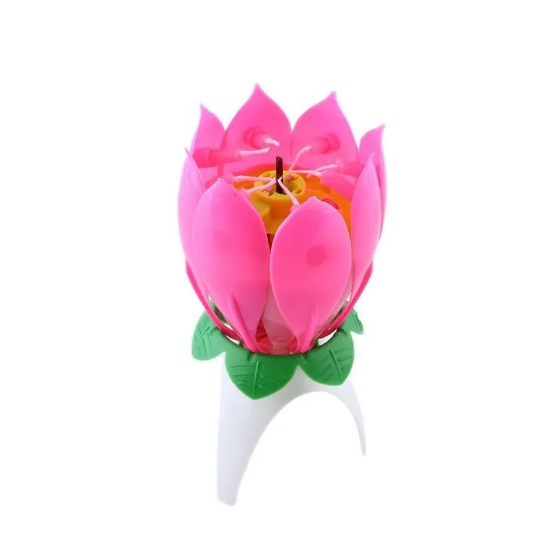 personality lotus flower candle singlelayer music candles birthday party cake sparkle