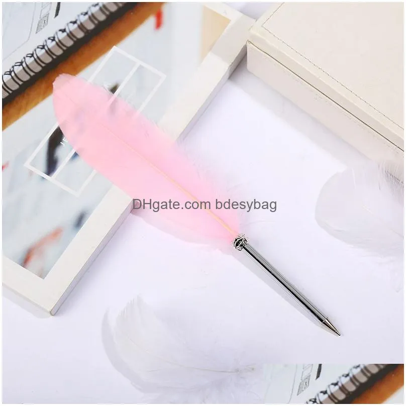 retro feather ball pen student prize gift feather gift pen novel ballpoint pen back to school stationery dhs